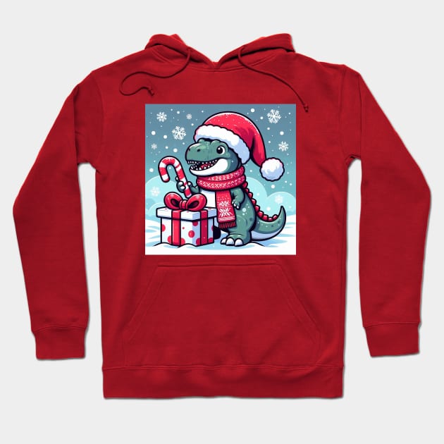 Cute T-Rex in a santa hat Hoodie by Sketchy